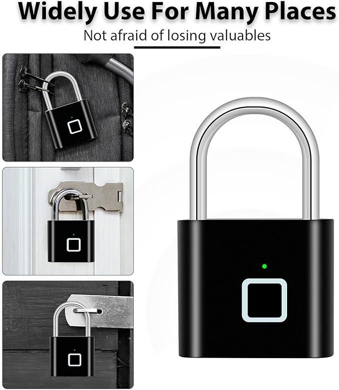 Smart Fingerprint Padlock | Keyless Biometric Lock | USB Rechargeable Waterproof Security Lock for Home, Office, Gym, Bags & Gates