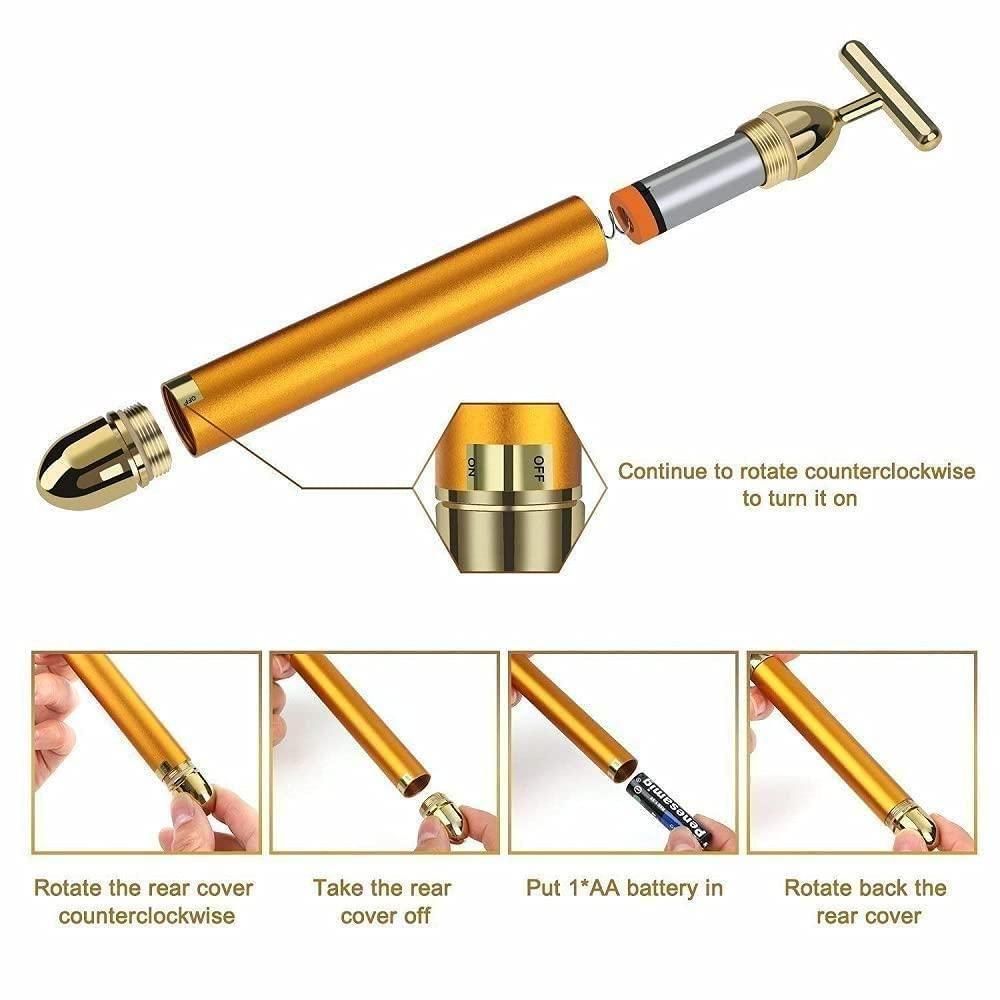 24K Gold Beauty Bar Face Massager – Electric Vibrating Facial Roller for Skin Tightening & Anti-Aging
