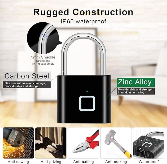 Smart Fingerprint Padlock | Keyless Biometric Lock | USB Rechargeable Waterproof Security Lock for Home, Office, Gym, Bags & Gates