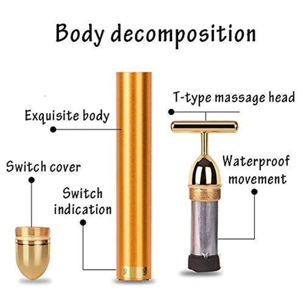 24K Gold Beauty Bar Face Massager – Electric Vibrating Facial Roller for Skin Tightening & Anti-Aging