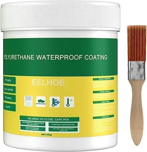 EELHOE Polyurethane Waterproof Coating – Transparent Leak-Proof Sealant Paste with Brush for Roof, Wall, Tile & Pipe Repair