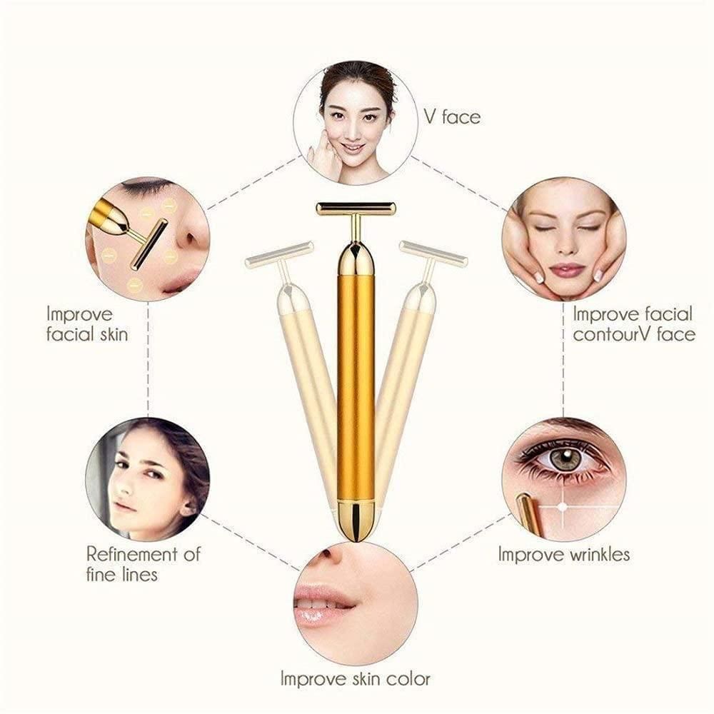 24K Gold Beauty Bar Face Massager – Electric Vibrating Facial Roller for Skin Tightening & Anti-Aging