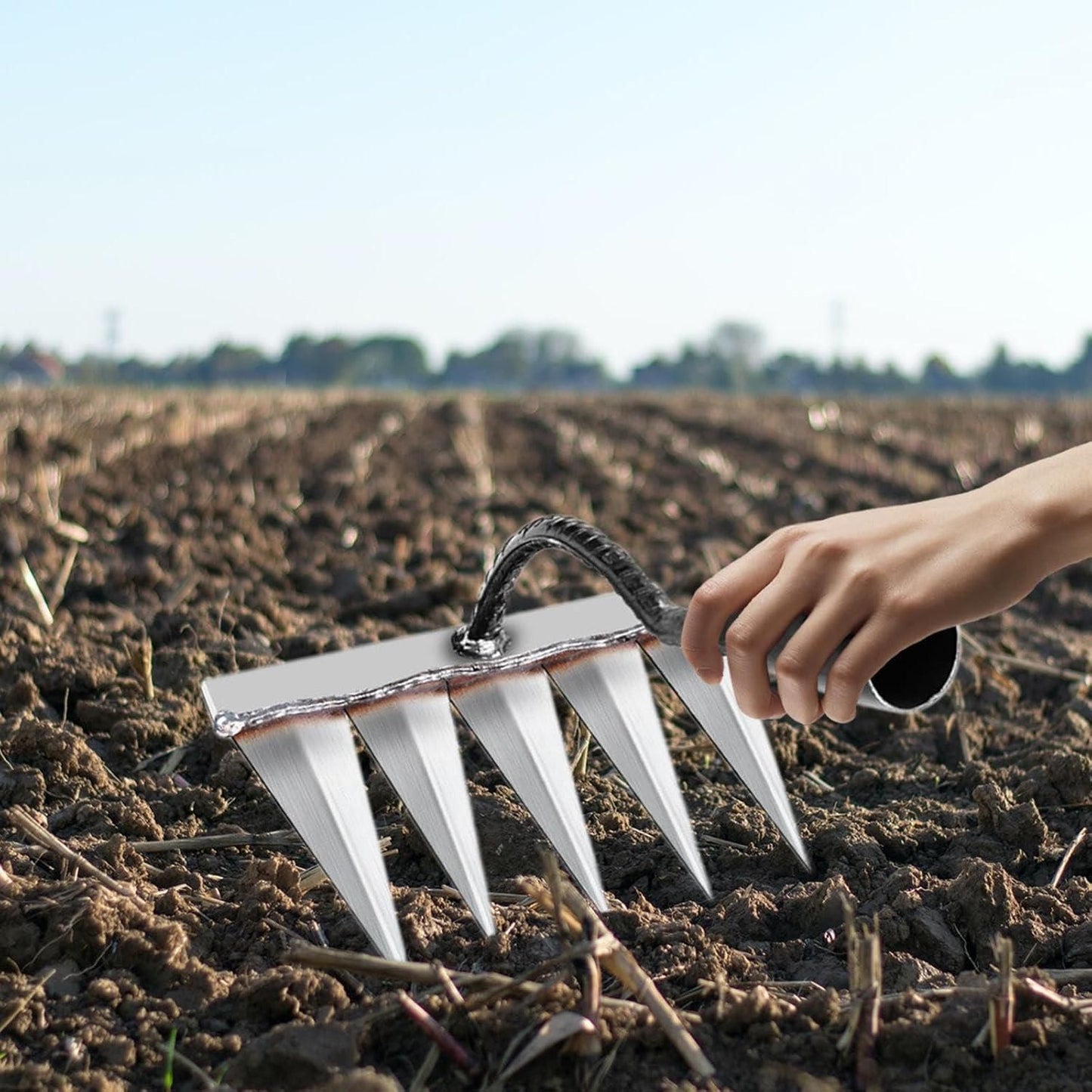 Heavy Duty 5-Tine Hand Cultivator Rake – Garden Soil Tiller & Weeder Tool
