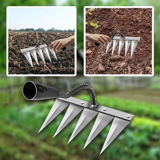 Heavy Duty 5-Tine Hand Cultivator Rake – Garden Soil Tiller & Weeder Tool
