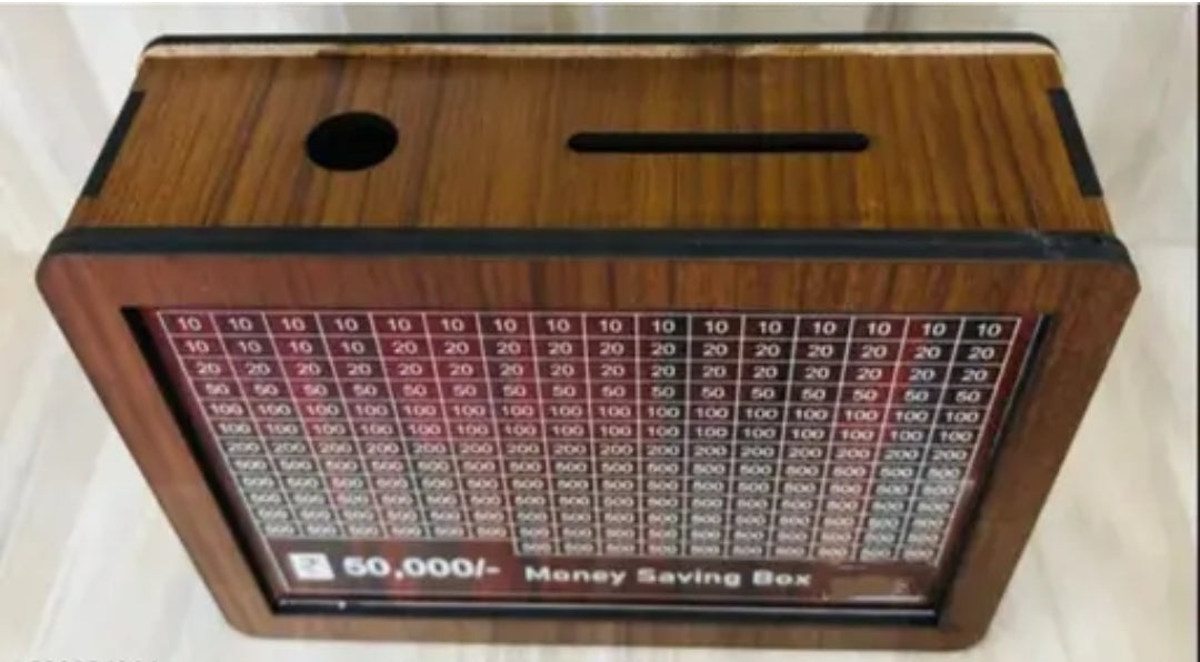 ₹50,000 Money Saving Box | Wooden Piggy Bank with Savings Challenge Chart
