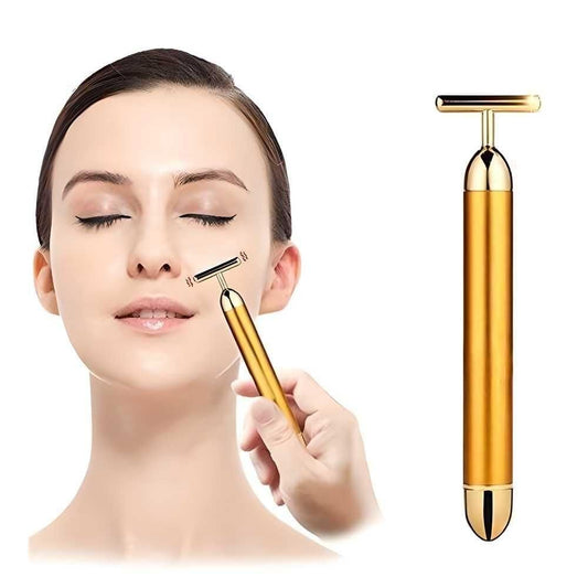 24K Gold Beauty Bar Face Massager – Electric Vibrating Facial Roller for Skin Tightening & Anti-Aging