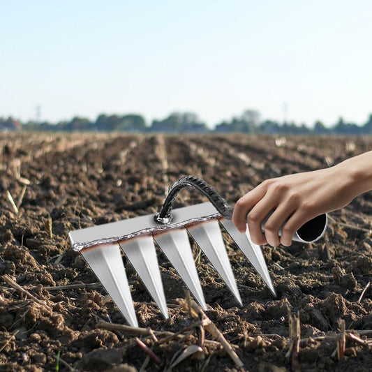 Heavy Duty 5-Tine Hand Cultivator Rake – Garden Soil Tiller & Weeder Tool