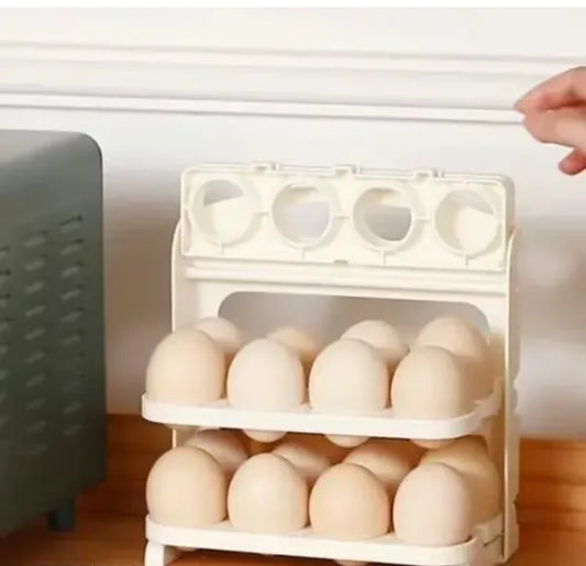 Plastic Egg Rack Fridge Egg Tray Worktop Egg Holder for Fresh Eggs 3 Layer Flip Type Egg Rack Organiser 24 Grid Egg Holder Tray