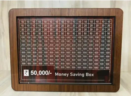 ₹50,000 Money Saving Box | Wooden Piggy Bank with Savings Challenge Chart