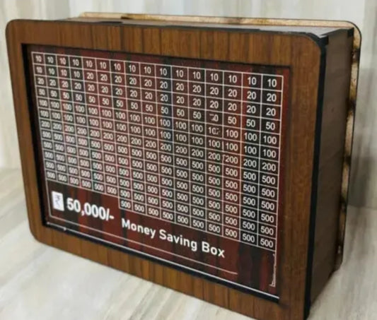 ₹50,000 Money Saving Box | Wooden Piggy Bank with Savings Challenge Chart